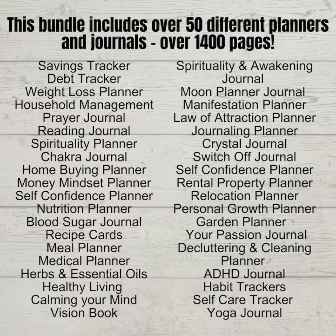 Private Label Mega Bundle includes over 50 different planners and journals